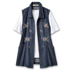 華やか刺しゅうデニムベスト