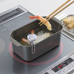 食彩亭角型蓋付天ぷら鍋(アミ・温度計付)