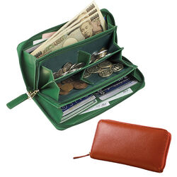 牛革コインが分けられるカードケース付長財布