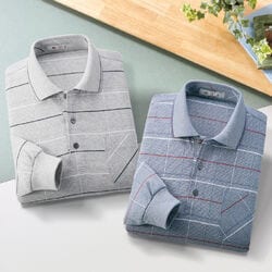 エムアイジェイ 日本製格子柄 長袖ポロシャツ2色組