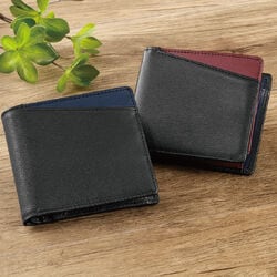 牛革配色使い二つ折財布