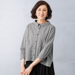 ギンガムチェックフレアブラウス