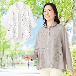 発泡プリントシャツブラウス