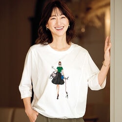 裾ドローストリング仕様プリントTシャツ