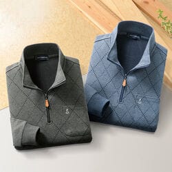 ウェザーコック ダイヤ柄ハーフジップ あったかプルオーバー