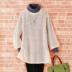 ウール混透かし柄チュニックセーター