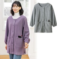 黒猫アップリケ起毛かっぽう着