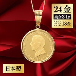24金コインネックレス（枠・チェーンのみ18金）チャールズ3世＆ペガサス