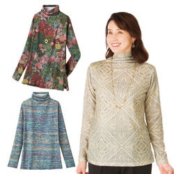 起毛転写プリントボトルネックプルオーバー