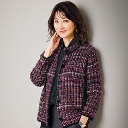 ウール入り格子柄ニットジャケット