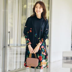 パネルプリント 花柄カットソー チュニック