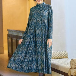 ダマスク柄風ジャージーワンピース