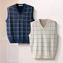 エムアイジェイ 日本製綿混格子柄Vベスト