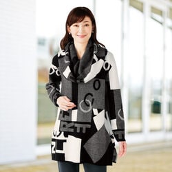 スヌード付ジャカードロングニット