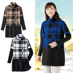 チェック柄タートルネックチュニック