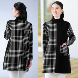 格子柄切替ハイネックセーター