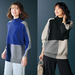 配色ブロッキングニットプルオーバー
