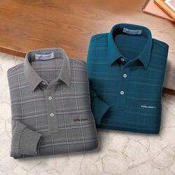 カルビアスポーツ 裏起毛格子柄ニットシャツ2色組