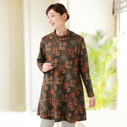 裏起毛幾何柄ゆったりチュニック