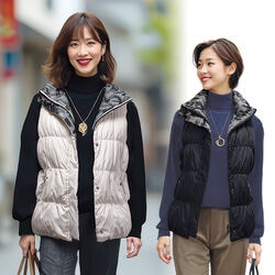 英字柄リバーシブルダウンベスト