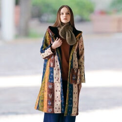 裏ボアパッチワーク調ロングフードコート