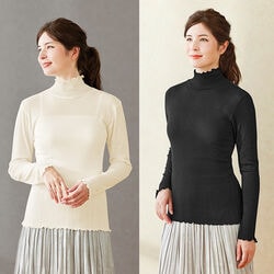 シルク入りシアーリブハイネック2色組