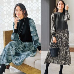 ニット切替プリントワンピース