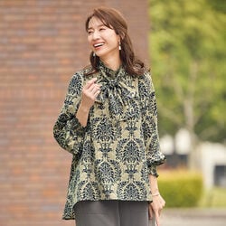 ボウタイ付ダマスク柄ブラウス