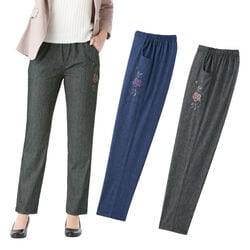 花刺しゅうストレッチ総ゴムパンツ