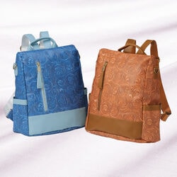 レザー調花模様ショルダーリュック