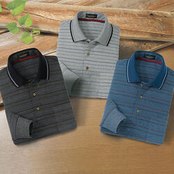 ポール・ミラー 先染めボーダー柄長袖ポロシャツ3色組