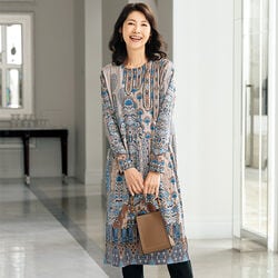 オリエンタル柄プリントカットソーワンピース