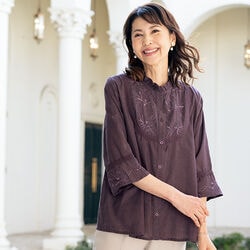 ミックス調綿混刺しゅうブラウス