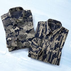 日本製 藍古布伝統文様シャツ