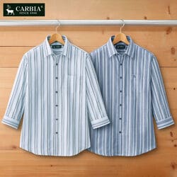 カルビア パナマ織ストライプ柄7分袖シャツ2色組