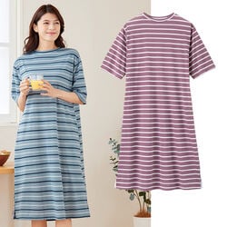 綿混ボーダー快適ワンピース