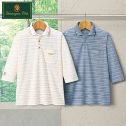 ハンティントン・クラブ 吸汗速乾ボーダー柄7分袖ポロシャツ2色組