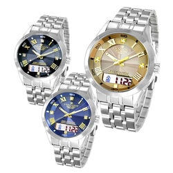 ジョン・ハリソン 3石天然ダイヤ・カレンダー付ソーラー光発電電波時計