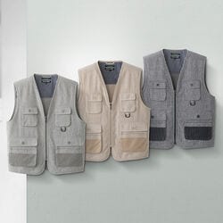 綿100％しじら織り多ポケットベスト