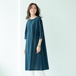 「三河木綿」しじら織 縞柄ワンピース