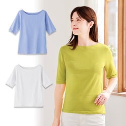 ボートネック5分袖Tシャツ