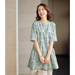 花柄タックフレアチュニック