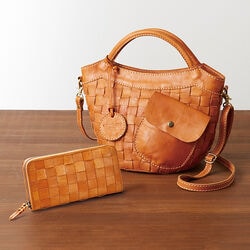 ズッケロ 牛革手編みメッシュ手提げ・長財布