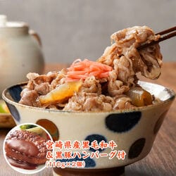 宮崎県産 黒毛和牛牛丼12袋+宮崎牛ハンバーグ2個