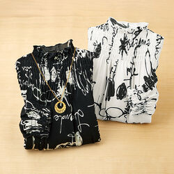 英字プリントシャーリング七分袖プルオーバー2色組