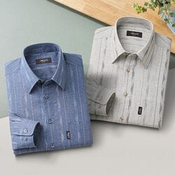 ピエルッチ かすり調長袖シャツ2色組