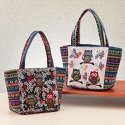 エスニック調ふくろう手提げバッグ