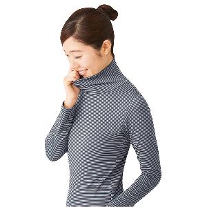 裏起毛あたたかボーダー柄タートルネック2色組