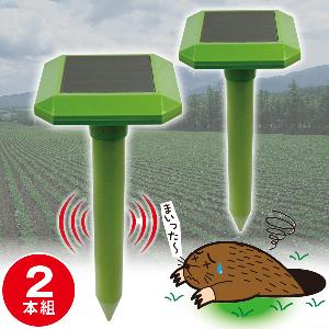 ソーラー充電モグラ撃退器 2本組
