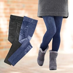 裏起毛のびのびデニム柄スパッツ3色組